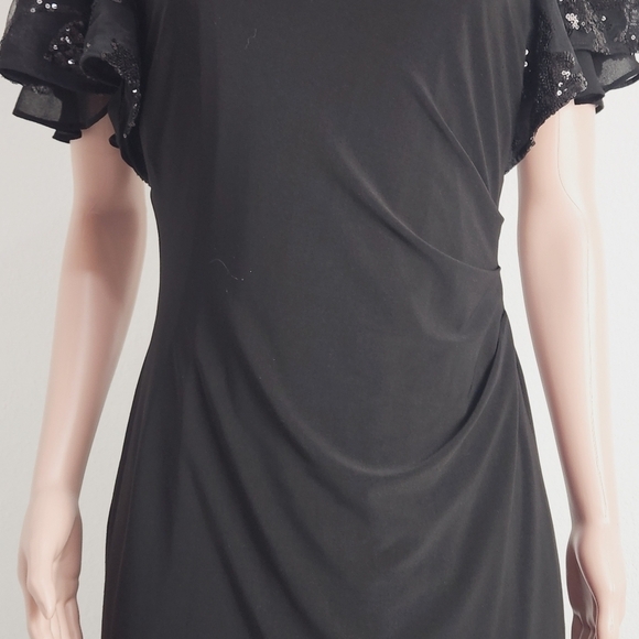 LAUREN Ralph Lauren Embellished Flutter-Sleeve Jersey Shift Dress Size: 12P - Picture 3 of 11